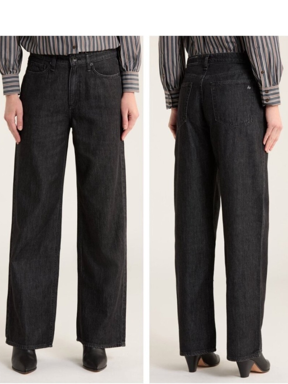 rag & bone Women’s Lori Mid Rise Wide-Leg Jeans in Black Wash Senoia Size 31